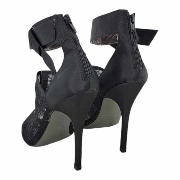 NEW Charles David Black Sateen Bow and Mesh Heels Sz 6.5 - Picture 6 of 10